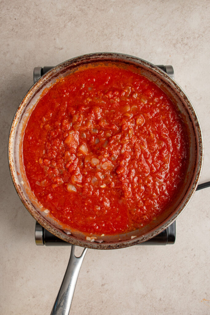 Tikka malsala sauce in the skillet.