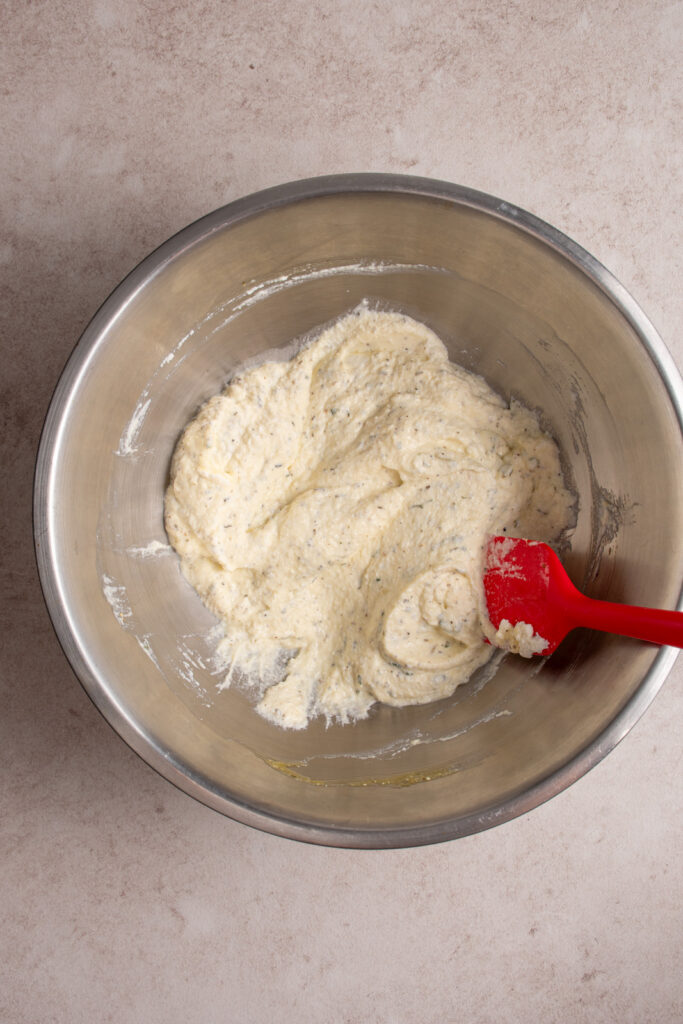 The ricotta mixture all mixed together ready for the ziti.
