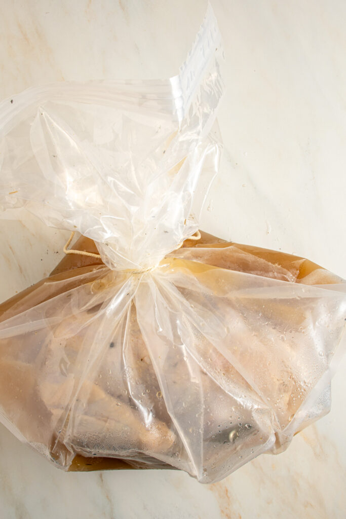 A bagged turkey in brine.